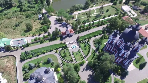 Aerial view of a church located in eastern europe. Stock Footage 132900585