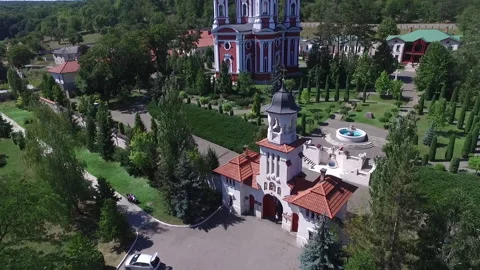 Aerial view of a church located in eastern europe. Stock Footage 132901093