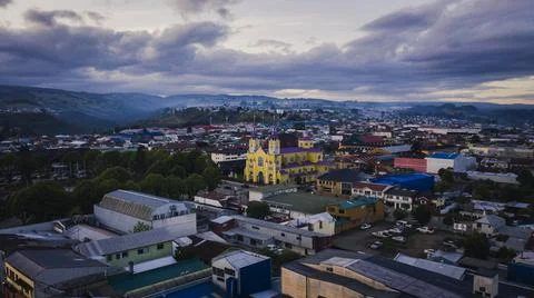 Aerial View of the Church of San Francisco in Castro, Chiloe Chile Stock Photos