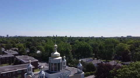 Aerial view church tracking down 4K Stock Footage 155077619