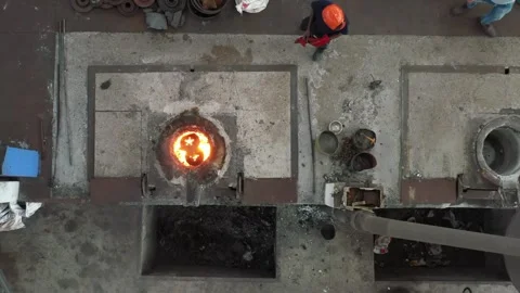 Aerial view, CI casting, industrial part manufacturing factory. Stock Footage 252575314