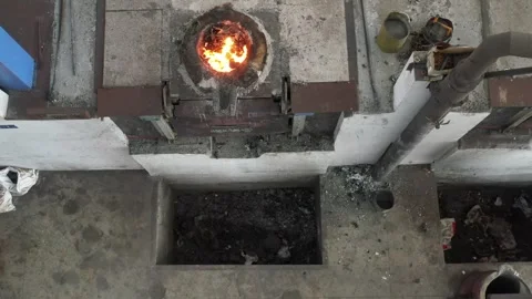 Aerial view, CI casting, industrial part manufacturing factory. Stock Footage 252575490