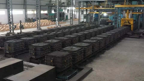 Aerial view, CI casting, industrial part manufacturing factory. Stock Footage 252575836