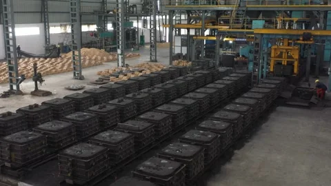Aerial view, CI casting, industrial part manufacturing factory. Stock Footage 252575946