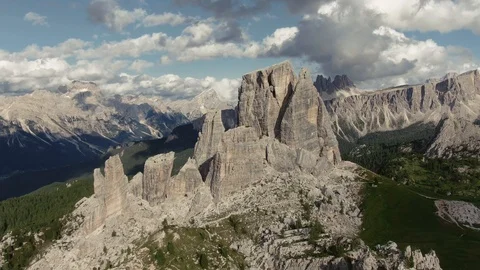 Aerial view Cinque Torri Dolomites mountains Italy Stock Footage 113104144