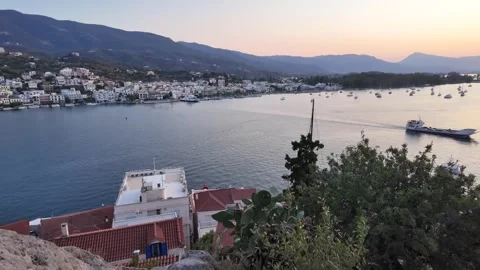Aerial view circle pan right from famous clock tower by over looking Galatas Stock Footage 328618743