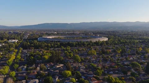 Aerial view of circular corporate headquarters in Cupertino Stock Footage 346242518