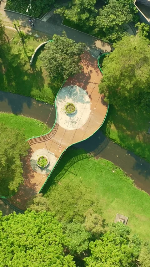 Aerial view of circular pathway in central Yogyakarta park 動画素材 342577471