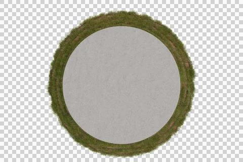 Aerial view of a circular, paved area encircled by a ring of short Stock Illustration