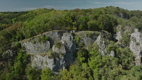 Aerial view of Cirque du Fer-a-Cheval natural amphitheater in Jura, France Stock Footage 341962335