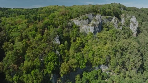 Aerial view of Cirque du Fer-a-Cheval natural amphitheater in Jura, France Stock Footage 341962343