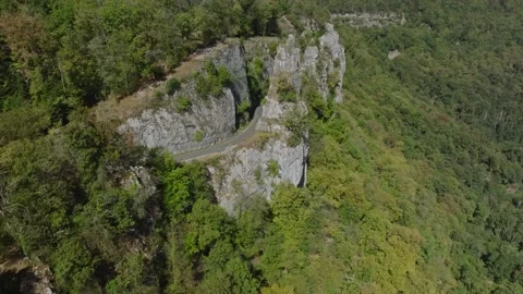 Aerial view of Cirque du Fer-a-Cheval natural amphitheater in Jura, France Stock Footage 341962346