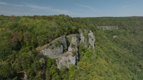 Aerial view of Cirque du Fer-a-Cheval natural amphitheater in Jura, France Stock Footage 341962351