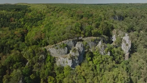 Aerial view of Cirque du Fer-a-Cheval natural amphitheater in Jura, France Stock Footage 341962352