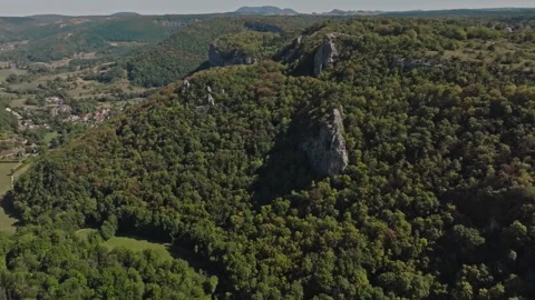 Aerial view of Cirque du Fer-a-Cheval natural amphitheater in Jura, France Stock Footage 341962356
