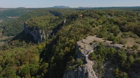 Aerial view of Cirque du Fer-a-Cheval natural amphitheater in Jura, France Stock Footage 341962359
