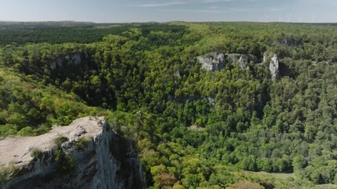 Aerial view of Cirque du Fer-a-Cheval natural amphitheater in Jura, France Stock Footage 341962360