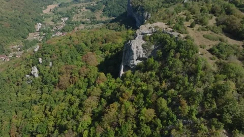 Aerial view of Cirque du Fer-a-Cheval natural amphitheater in Jura, France Stock Footage 341962362