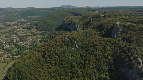 Aerial view of Cirque du Fer-a-Cheval natural amphitheater in Jura, France Stock Footage 341962370