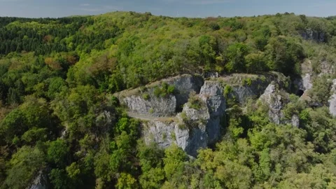Aerial view of Cirque du Fer-a-Cheval natural amphitheater in Jura, France Stock Footage 341962372