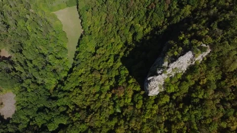 Aerial view of Cirque du Fer-a-Cheval natural amphitheater in Jura, France Stock Footage 341962373