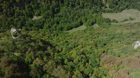 Aerial view of Cirque du Fer-a-Cheval natural amphitheater in Jura, France Stock Footage 341962375