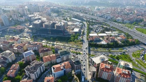 Aerial view of city and traffic Stock Footage
