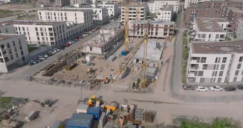 Aerial view of a city block development with buildings under construction Stockbeeldmateriaal 330066194