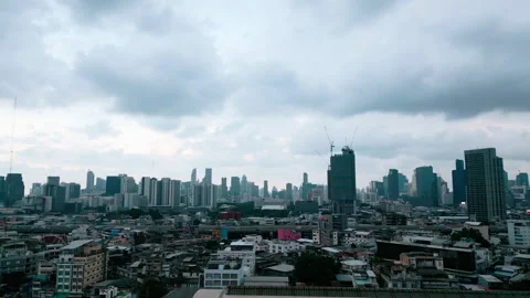 Aerial view city building Pathumwan district with transport car on road Stock Footage 252013012