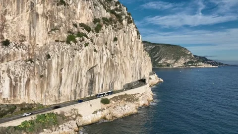 Aerial view, city bus, Èze, France. Stock Footage 300658930