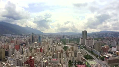 Aerial view of the city of Caracas between buildings Stock Footage
