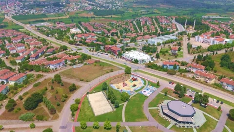 Aerial view a city with a circular. Stock Footage 284652368