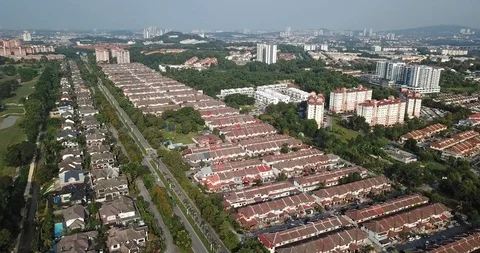 Aerial view of city development from a drone in Kuala Lumpur, Malaysia. Видео 91058534