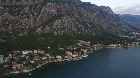 Aerial view of the city Dobrota in the Bay of Kotor Montenegro Stock Footage