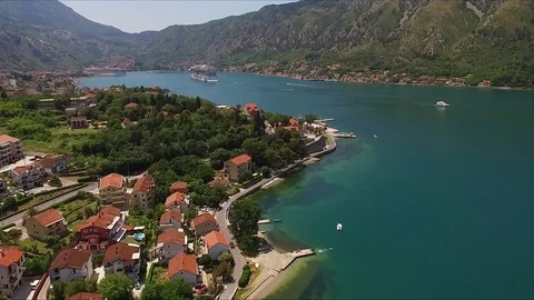 Aerial view of the city Dobrota in the Bay of Kotor Montenegro Stock Footage 107742453