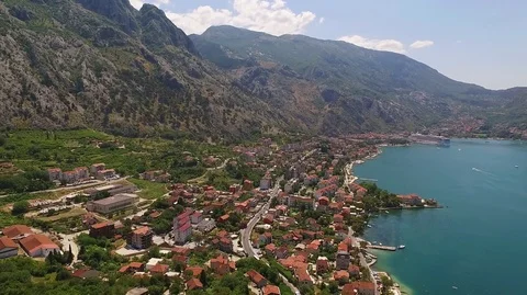 Aerial view of the city Dobrota in the Bay of Kotor Montenegro Stock Footage