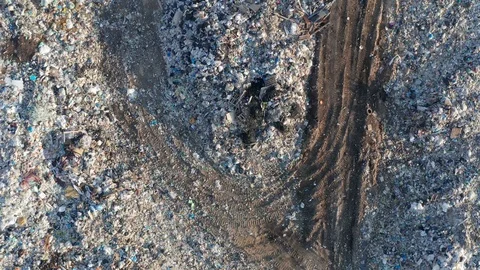 Aerial view of city dump or landfill. Pile of plastic trash, food waste and Stock Footage 107876607