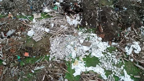 Aerial view of the city dump. Plastic waste pollution problem. Construction 動画素材 150830272