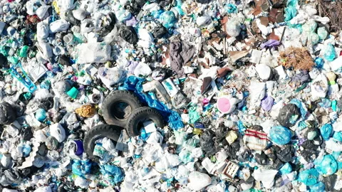Aerial view of city dump. Pollution concept, top view. Vídeos de archivo 130645382