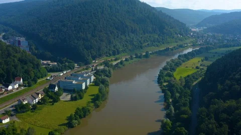 Aerial view of the city Eberbach in Germany. Stock Footage 125520401