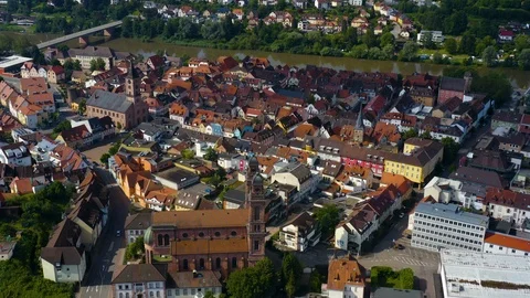 Aerial view of the city Eberbach in Germany. Stock Footage 125521816