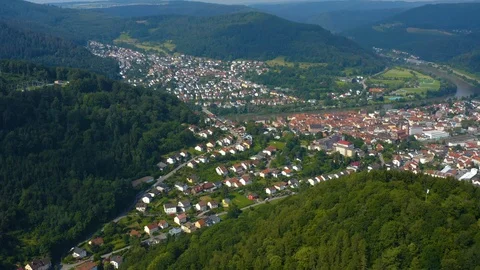 Aerial view of the city Eberbach in Germany. Stock Footage 125524837