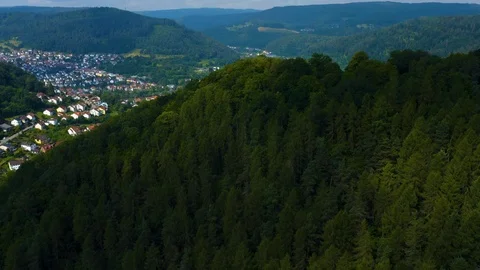Aerial view of the city Eberbach in Germany Stock Footage 125525440