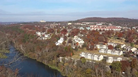 Aerial view of city in the fall. Stock Footage 82798285