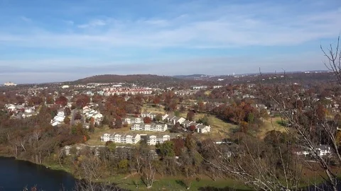 Aerial view of city in the fall. Stock Footage 82798389