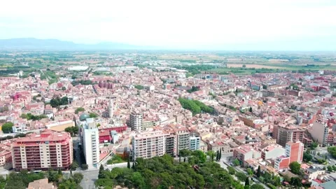 Aerial view of city of Figueres and city park in Catalonia 스톡 동영상 245166311