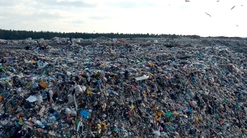 Aerial view on city garbage dump with birds Stock Footage 88057694