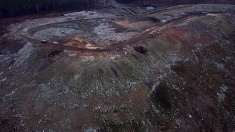 Aerial View of City Garbage Dump. Truck. Video stock 143614702