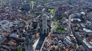 Aerial View Of City Of Ghent, Gothic Saint Bavo's Cathedral - Belgium, Europe Stock Footage