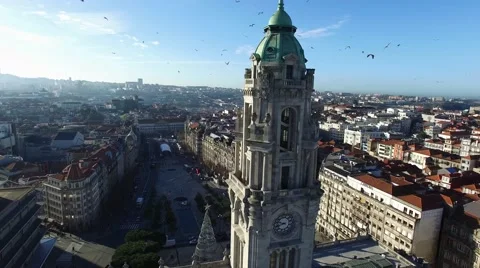 Aerial View of City hall and city square in Porto, Portugal Stock Footage 59069631